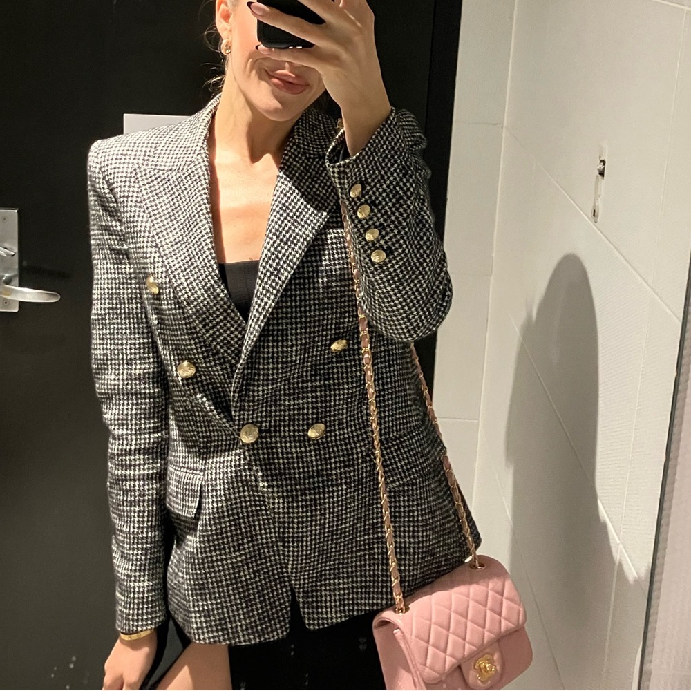 Double breasted black and white blazer